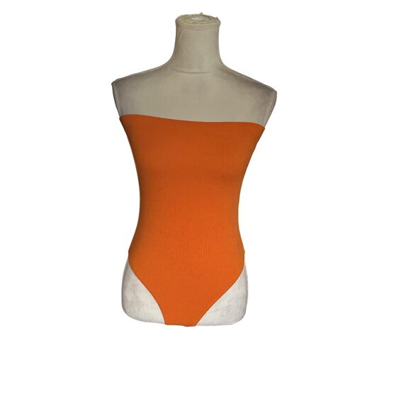 Topshop Womens Orange Ribbed Strapless Bodysuit Size US 6 Tube Top Sexy NWT - Picture 1 of 9